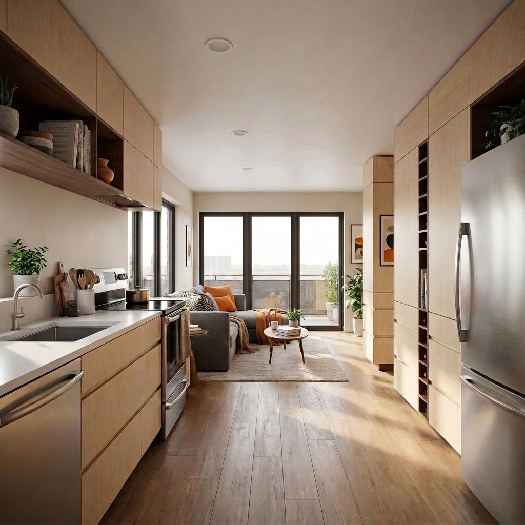 Kitchen interior with wood cabinetry